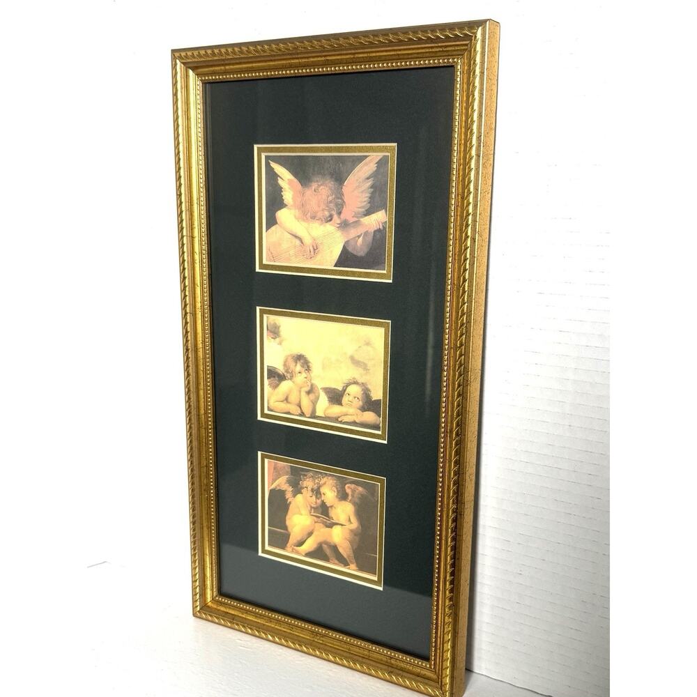 Cherub Angels by Rosso Fiorentino 3 in 1 Prints Gold Frame 11'' x 21''